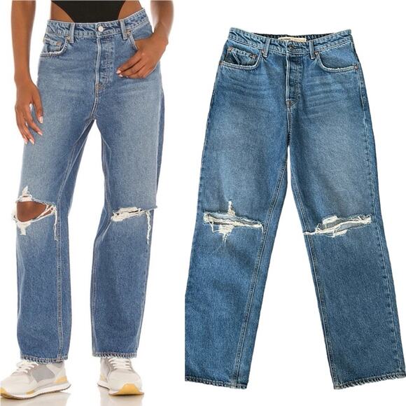 GRLFND x Revolve Amanda Jeans | Distressed Straight Leg 90s High Waist | Size 26 - Picture 1 of 13